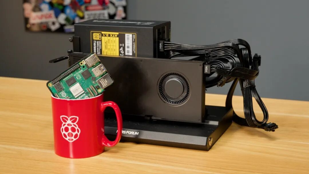Raspberry Pi 5 in mug with Nvidia A4000 GPU