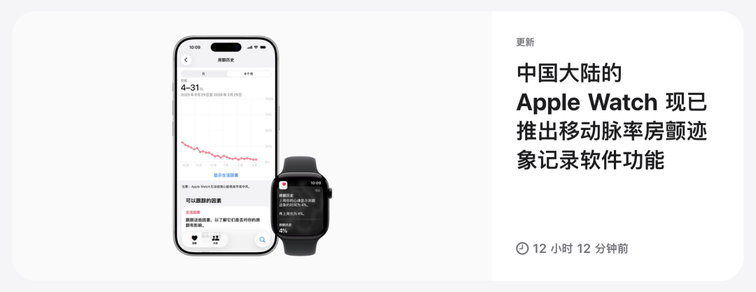Apple Watch与iPhone展示房颤历史功能界面