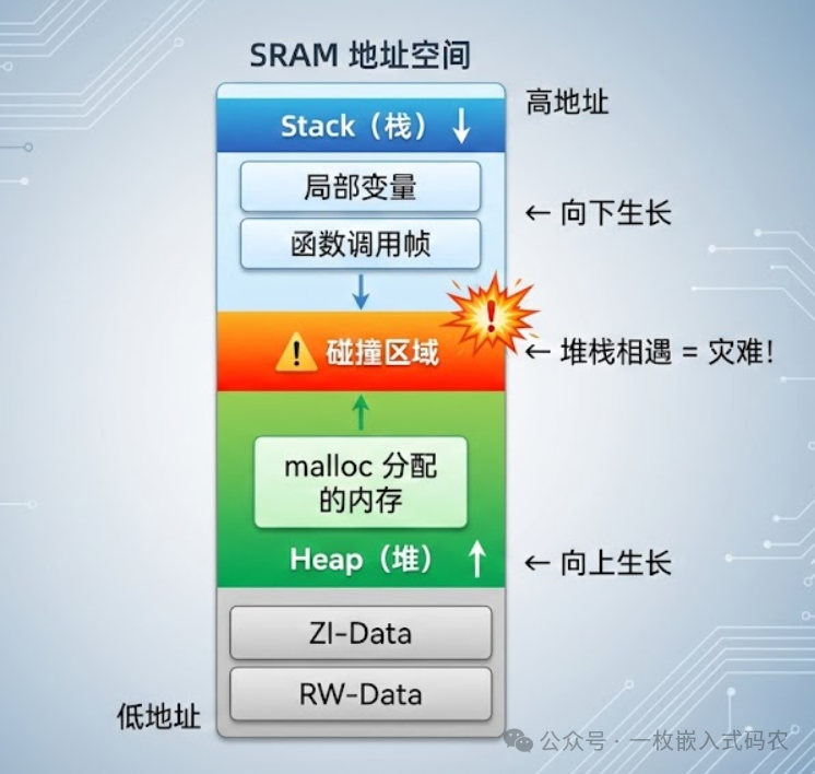 SRAM地址空间堆栈布局示意图