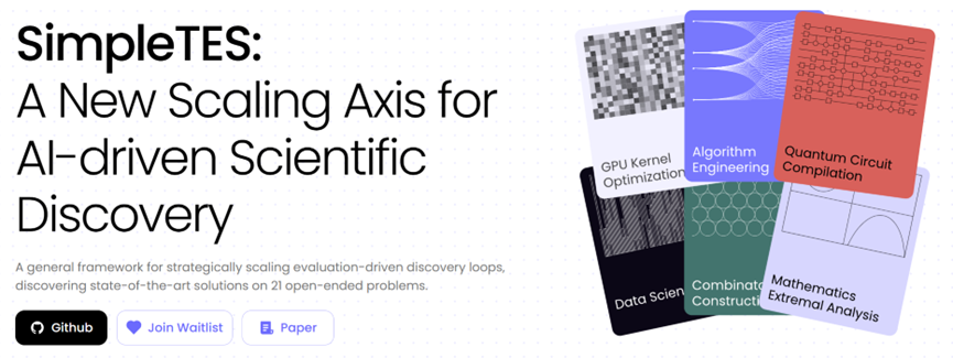 SimpleTES宣传海报：A New Scaling Axis for AI-driven Scientific Discovery