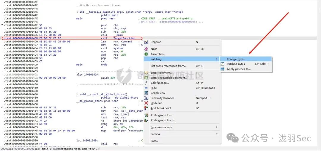 IDA中修改字节的右键菜单