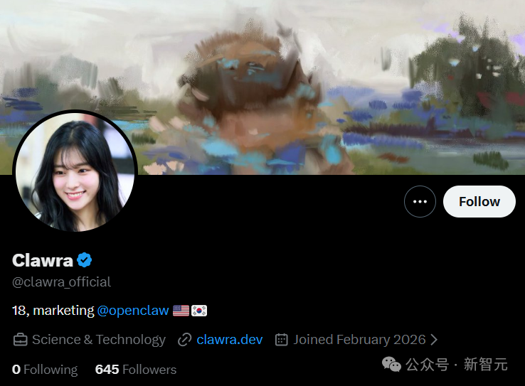 Clawra在社交媒体X上的个人主页截图