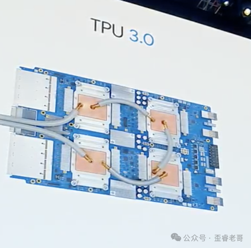 TPU 3.0芯片模块，顶部接有液冷管道