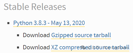 Python官网稳定版本下载页面截图