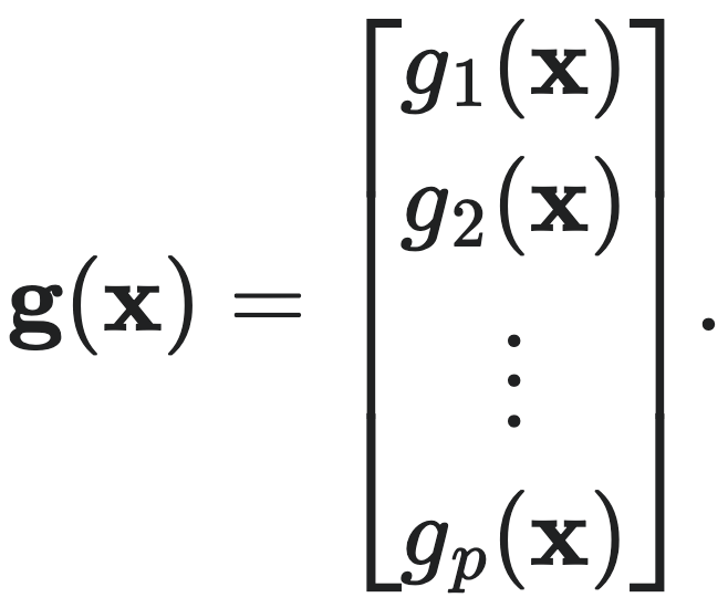 $g(x) = [g_1(x) \quad g_2(x) \quad \cdots \quad g_p(x)]^T$
