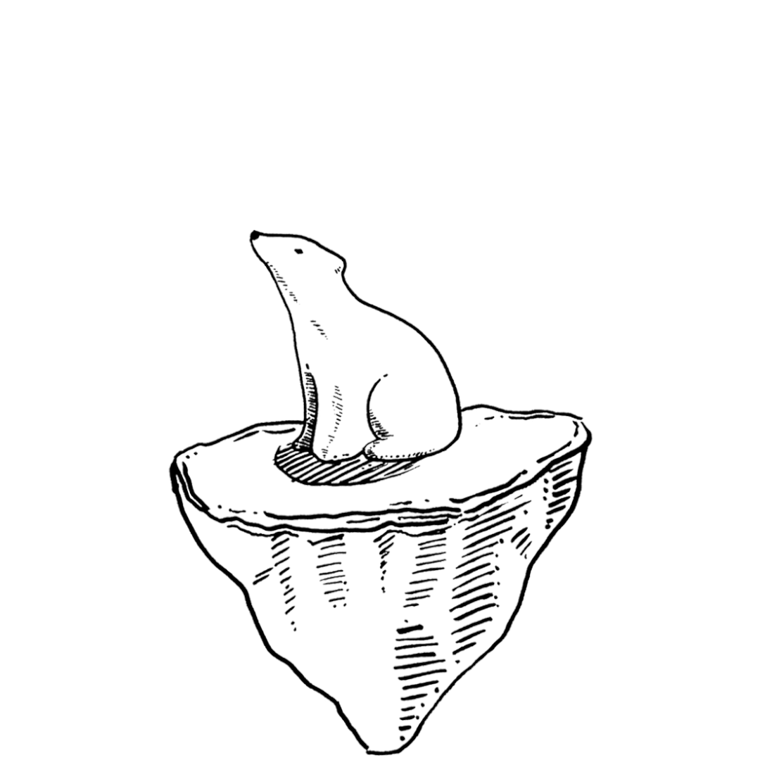 黑白手绘插图：坐在浮冰上的北极熊