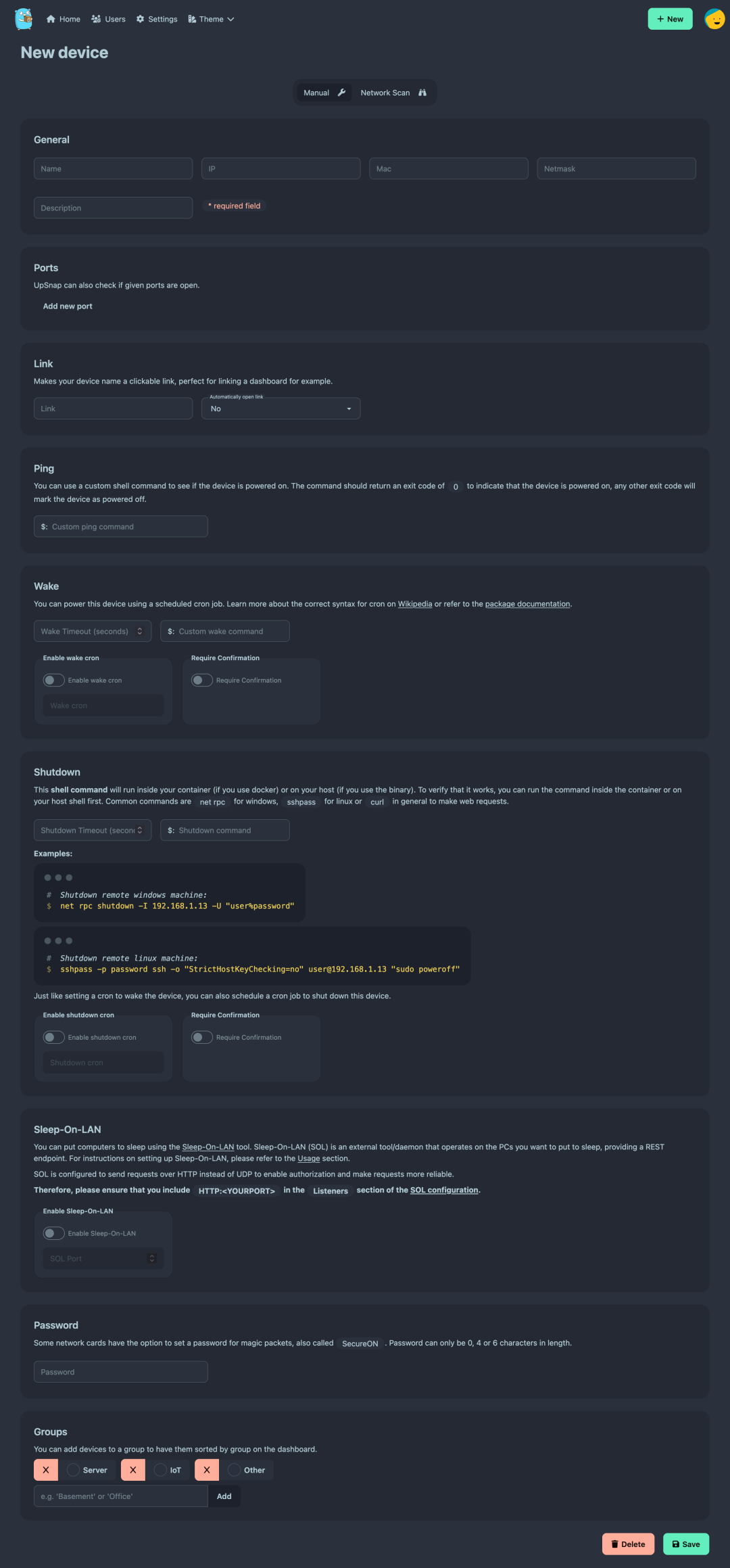 UpSnap 设备详细配置