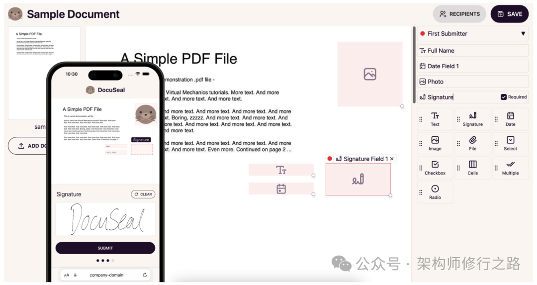 DocuSeal PDF表单编辑界面