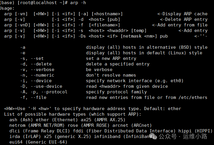 arp命令帮助文档截图