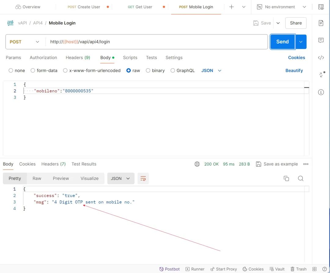 手机登录请求，响应提示OTP已发送
