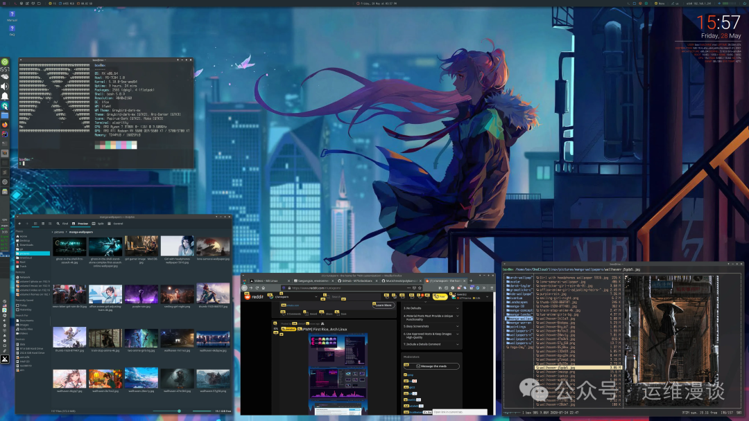 Pop!_OS 桌面截图展示多任务工作环境