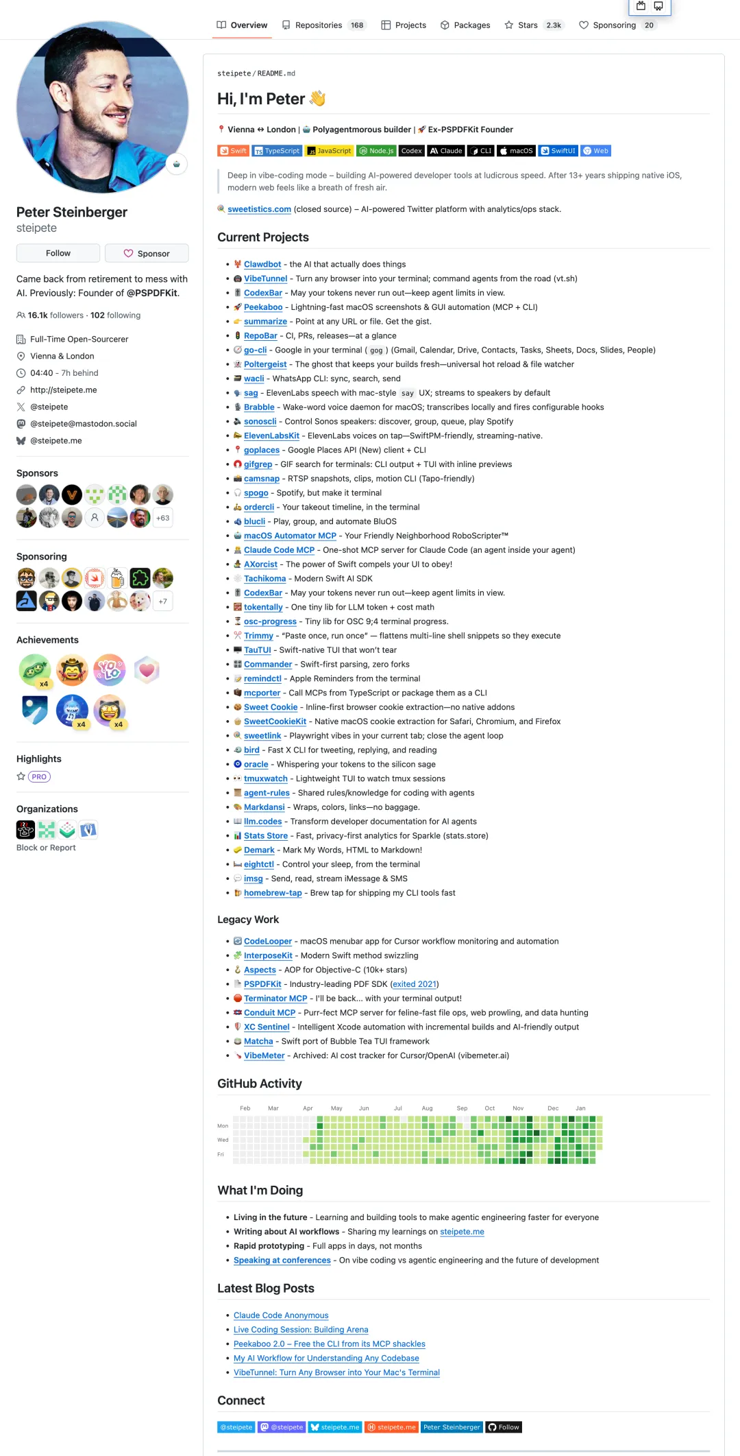 Peter Steinberger的GitHub个人主页截图