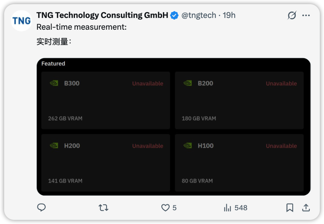 TNG 实时测量:H100/H200 等 GPU 均不可用
