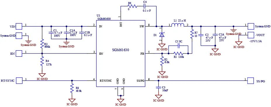 基于SGM61630的反向Buck-Boost变换器完整原理图