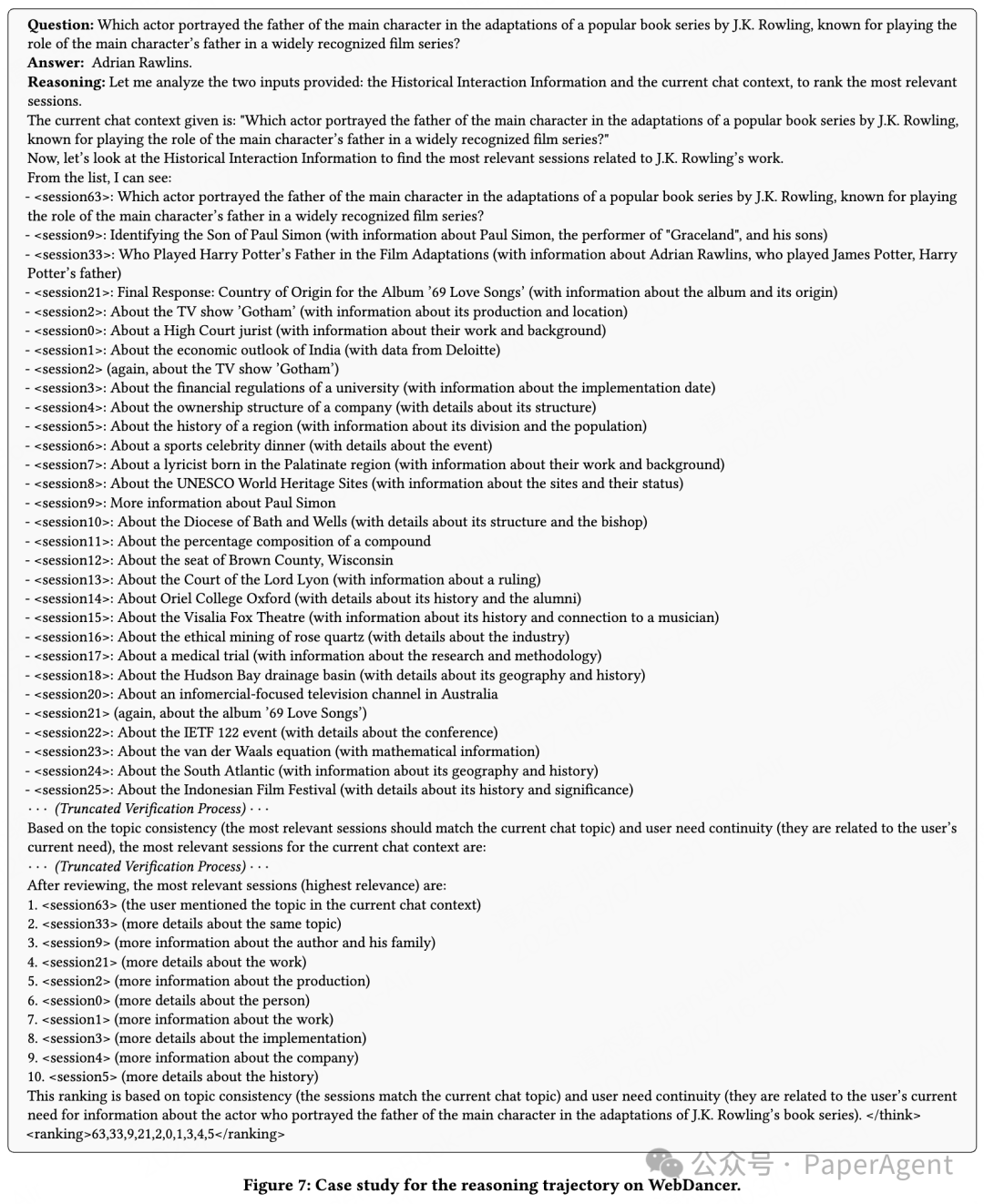 WebDancer 基准上的推理轨迹案例研究