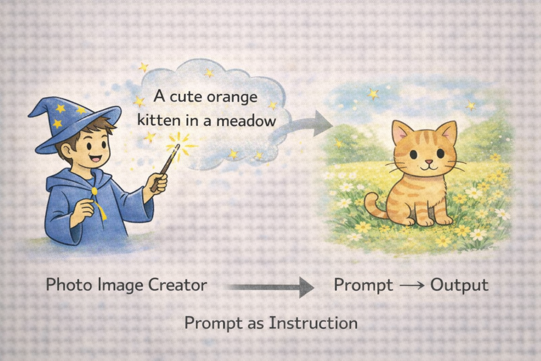 系统提示词作用示意图：通过文字指令（Prompt）控制图像生成器（Image Creator）的输出