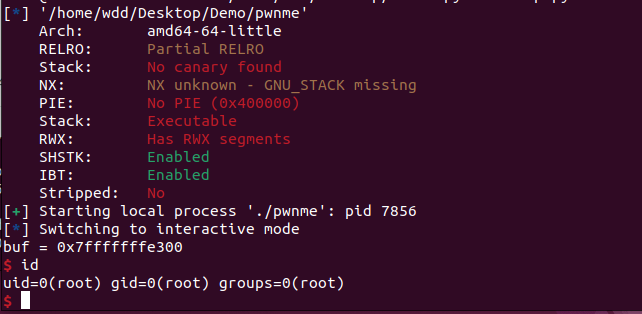 checksec 安全属性检查:栈可执行且无 NX 保护
