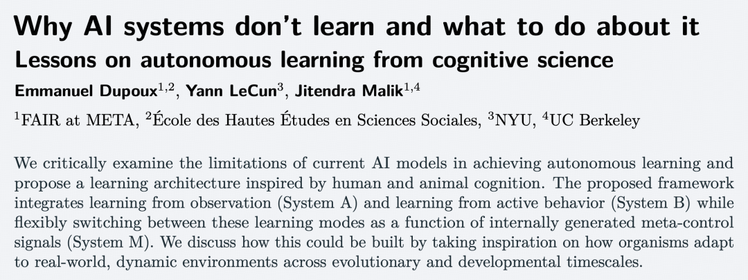 论文标题页截图:《Why AI systems don‘t learn and what to do about it》