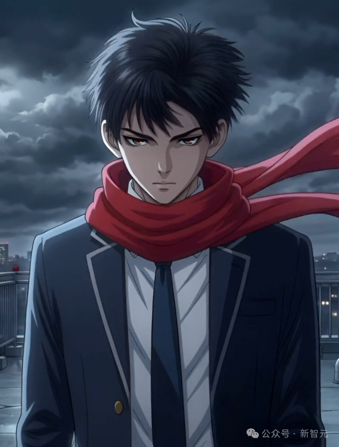 红围巾校服少年动漫角色立绘