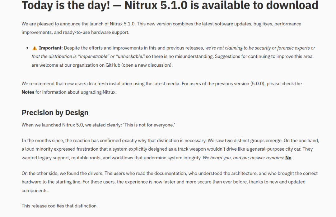 Nitrux 5.1.0 版本发布公告截图