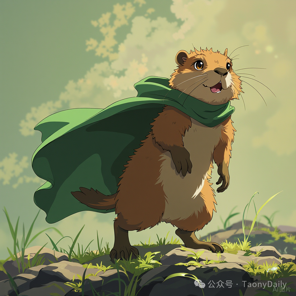 一只兴奋的土拨鼠站在岩石上，象征着开发效率的提升