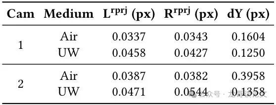立体相机标定精度数据表