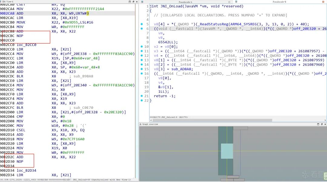 修复后反编译伪代码显示线性化的调用链