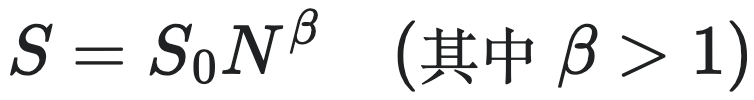 S = S₀N^β（其中β > 1）
