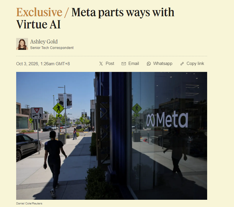 Semafor独家报道Meta parts ways with Virtue AI新闻截图