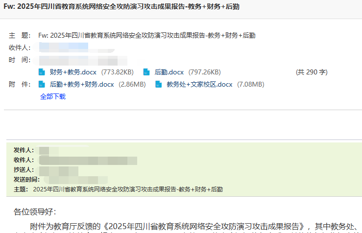 OA邮箱中的网络安全攻防演习报告邮件