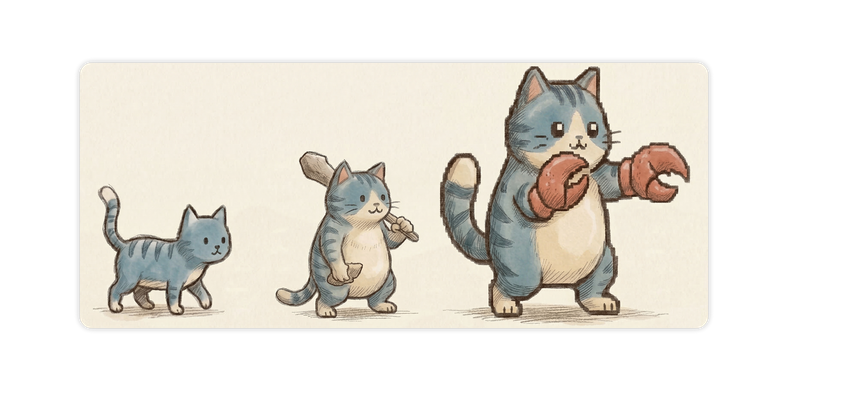 描绘智能体从幼小到强壮进化过程的插画