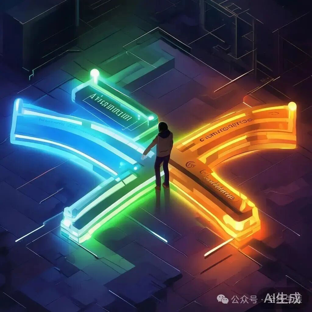 赛博朋克风格科技通道插画，象征AI未来