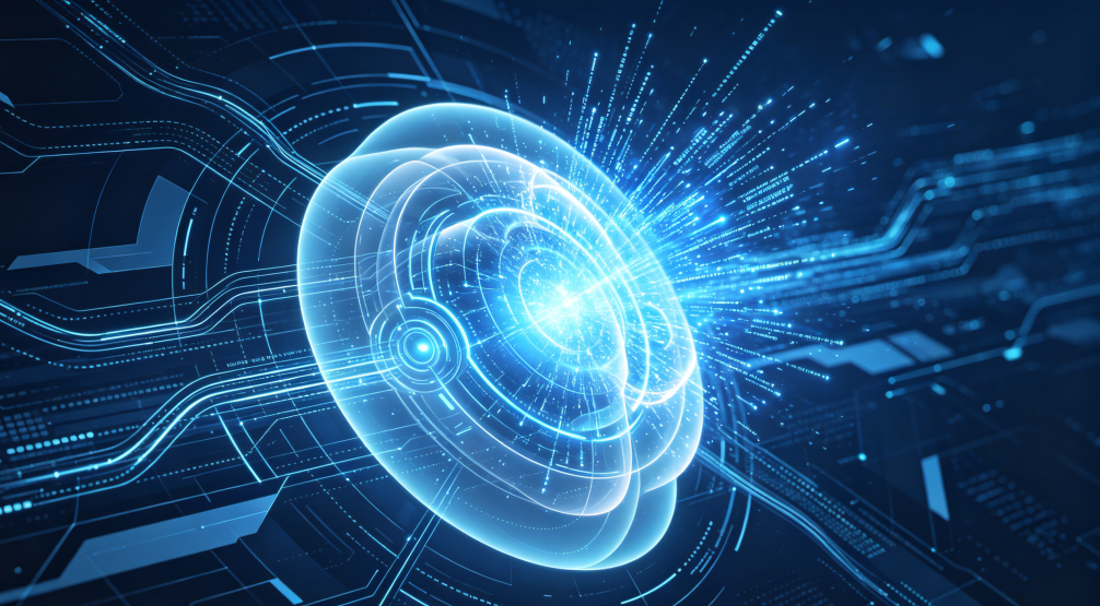 未来科技感全息投影与数据流概念图