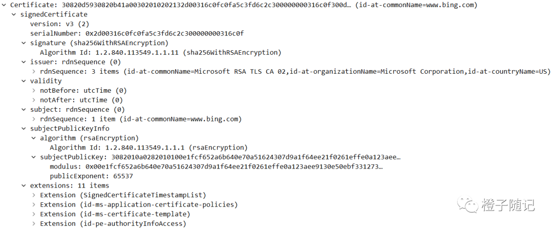 www.bing.com服务器证书详细字段展示图