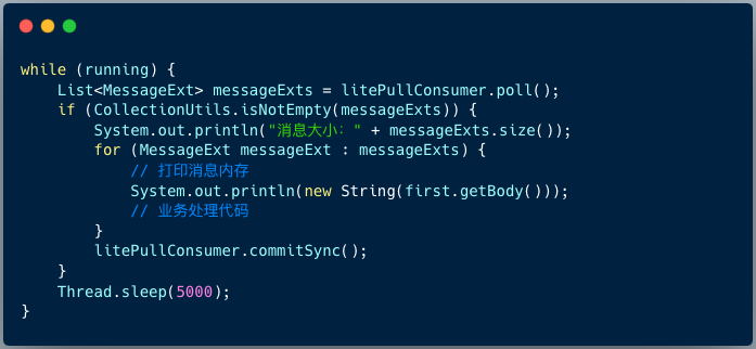 DefaultLitePullConsumer poll方法调用示例