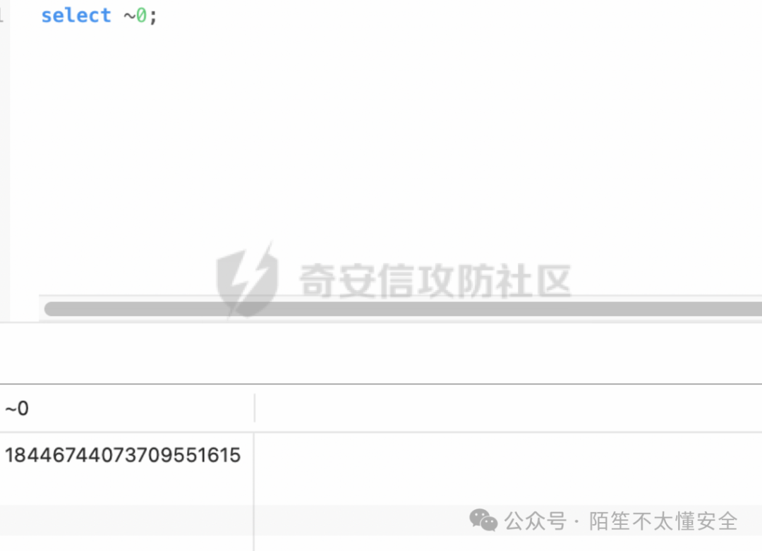 select ~0 返回 18446744073709551615