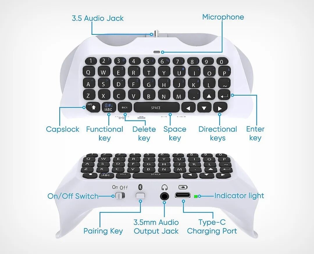 白色无线键盘游戏手柄结构示意图