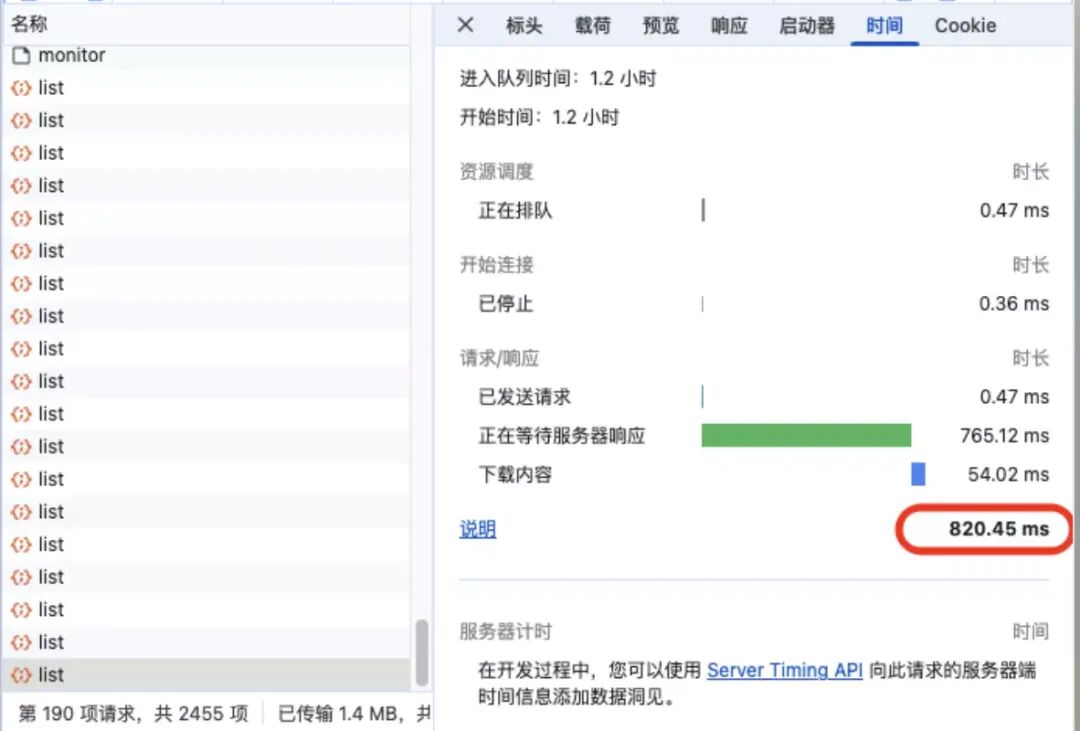 优化后请求耗时820ms