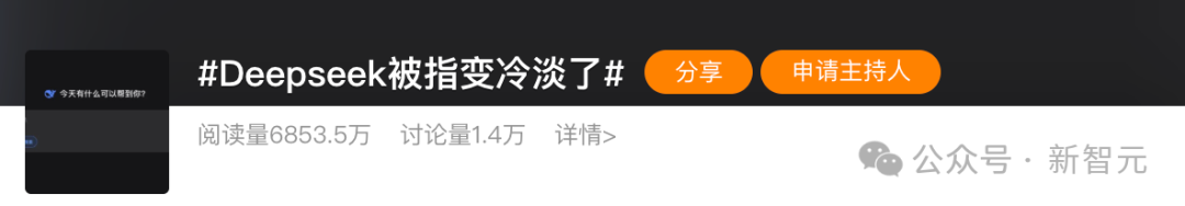 微博热搜话题 #Deepseek被指变冷淡了# 的截图