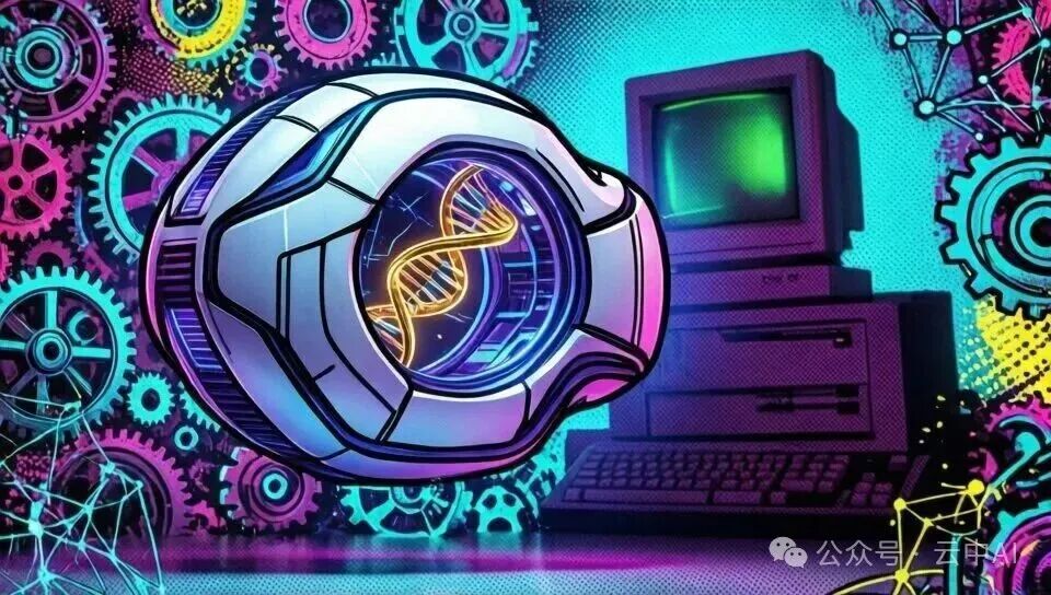 展现神经网络与芯片技术演进的赛博朋克风格插画