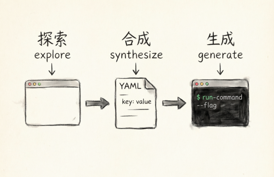 OpenCLI 探索-合成-生成三步流程图