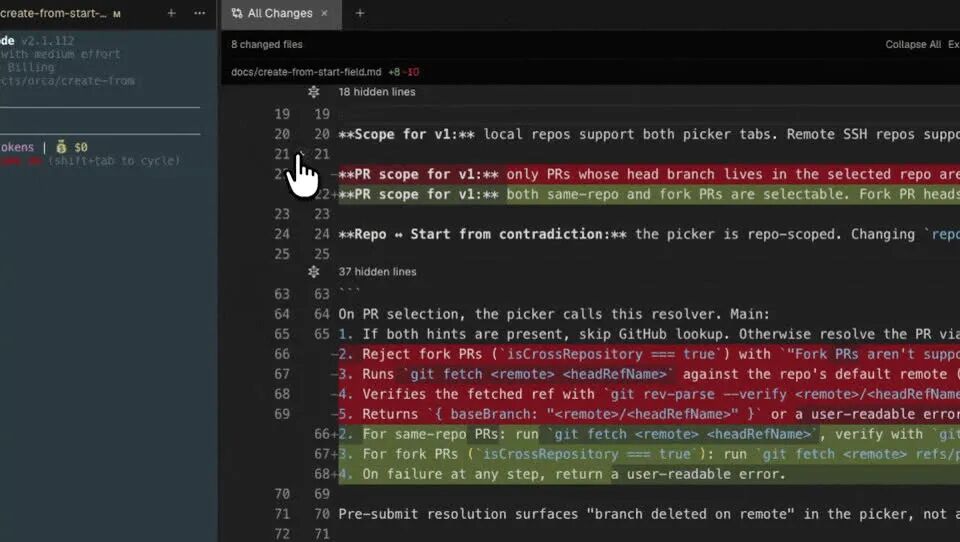 Orca Git diff 审阅与批注界面