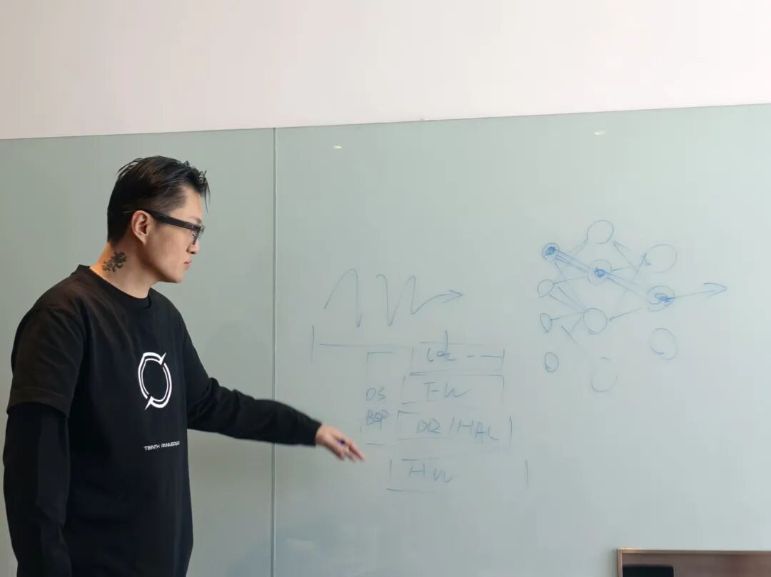 胡依林站在白板前，手写讲解公式与网络结构图