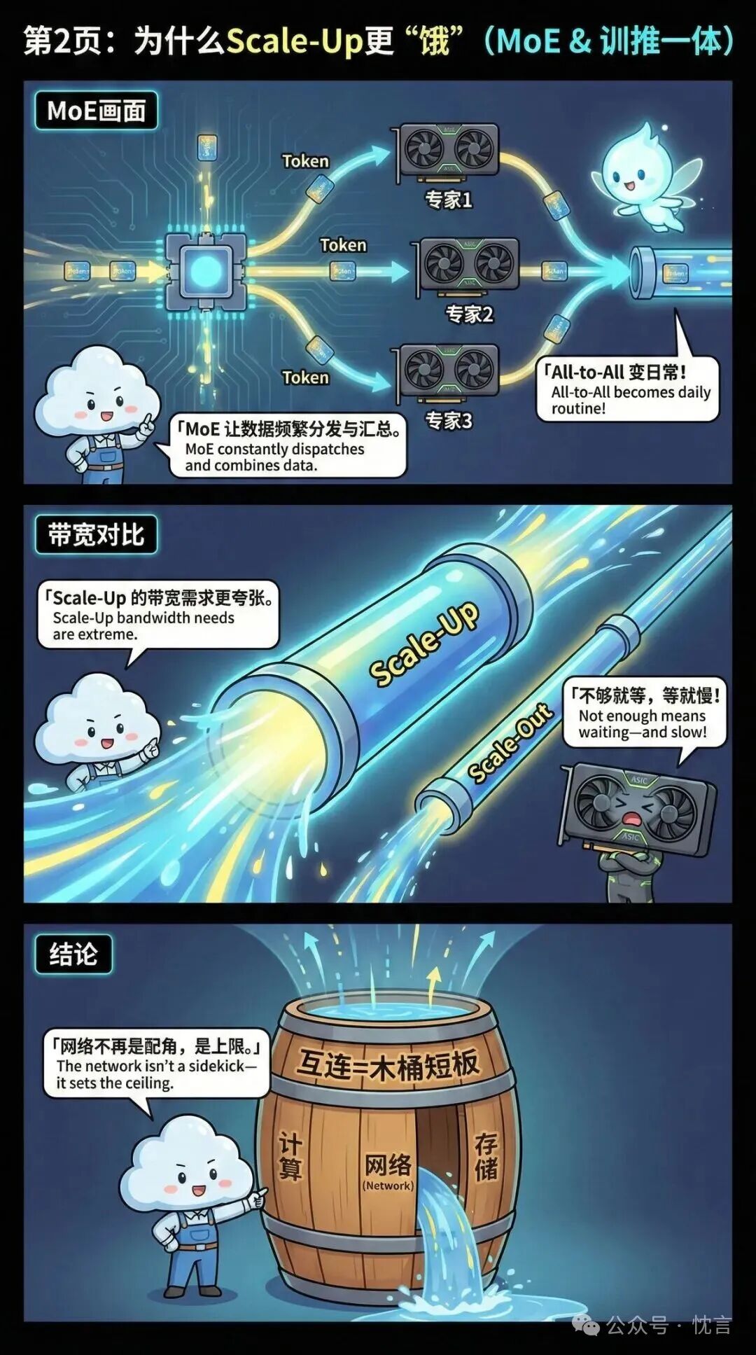 MoE模型与带宽需求对比漫画