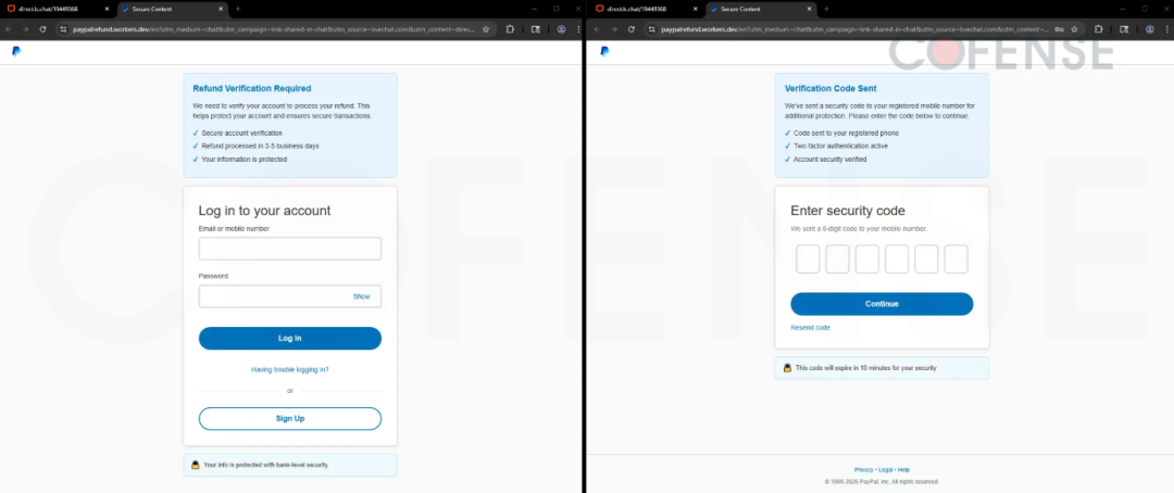 假冒PayPal的登录与验证页面截图