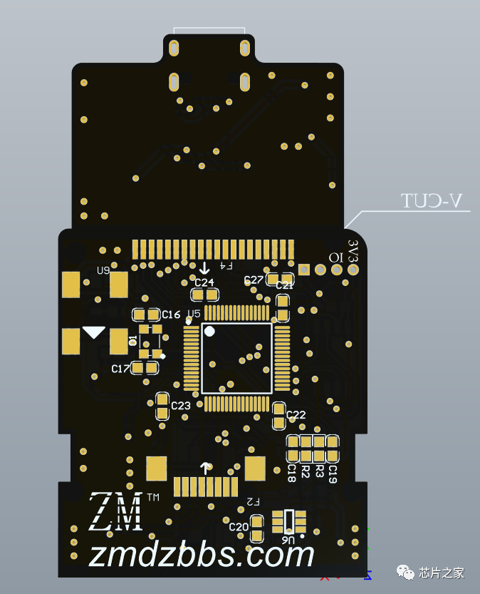 离线下载器PCB核心区域走线