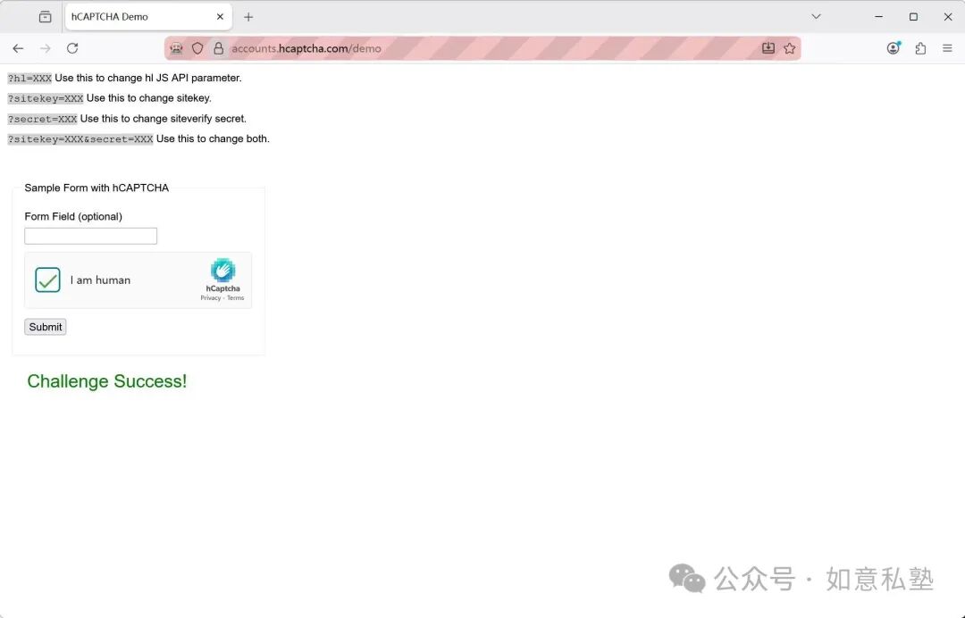 框架成功通过hCAPTCHA验证的演示截图