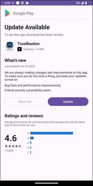 伪造的Google Play更新页面