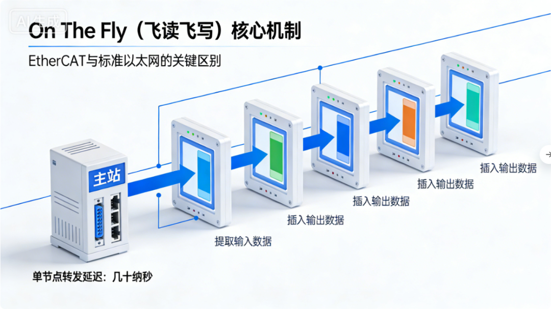 EtherCAT On The Fly核心机制示意图