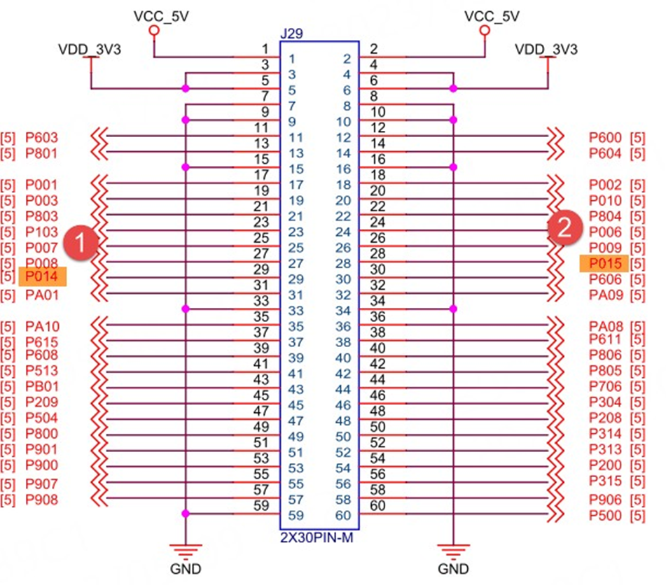 瑞萨RA6M5开发板60针接口电路原理图
